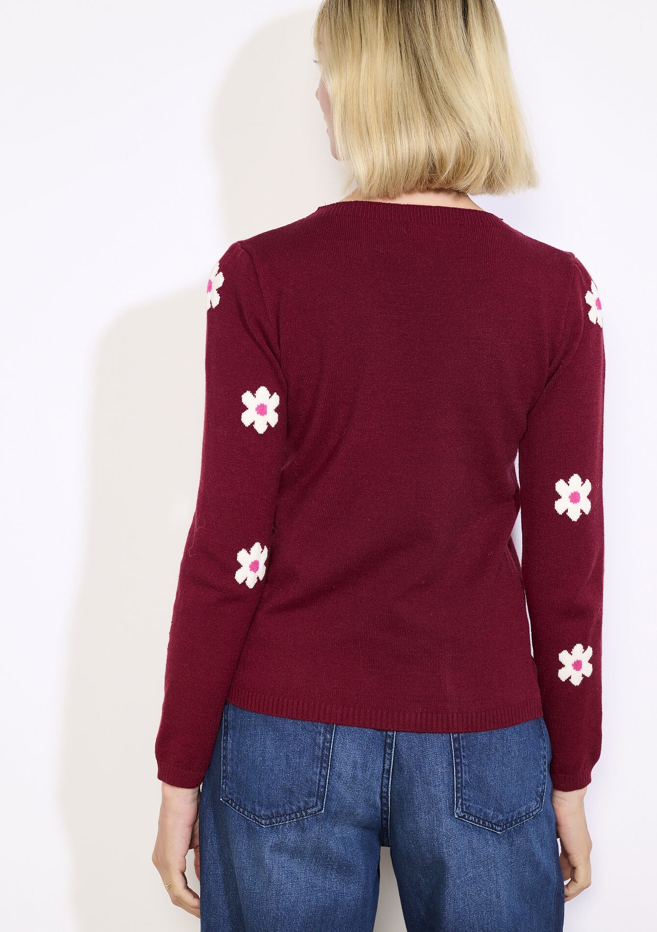 Trui met bloemenprint - BORDEAU WINE - 04007088_1467