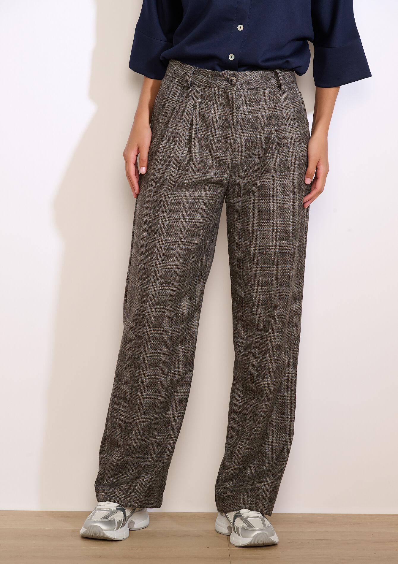 Geruite wijde broek, Geruite wijde broek - MED GREY - 06100734_2573