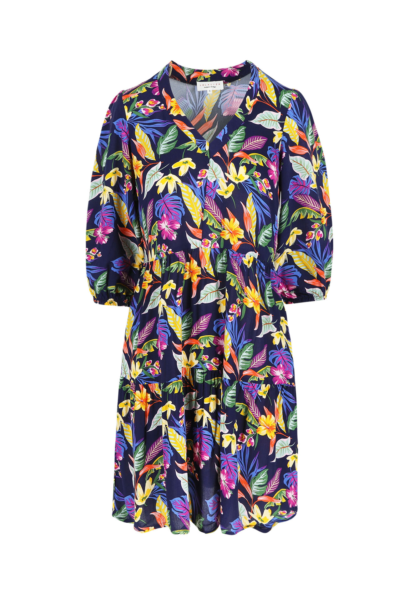 Korte jurk met hibiscusprint, Korte jurk met hibiscusprint - NAVY BASIC - 08103439_2723