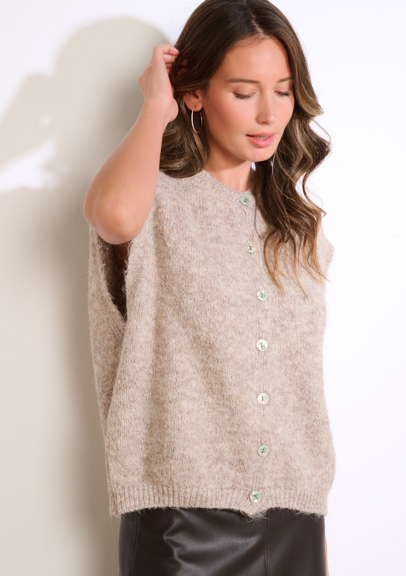 Gilet sans manches boutonné, Gilet sans manches boutonné - TAUPE - 04101362_1021