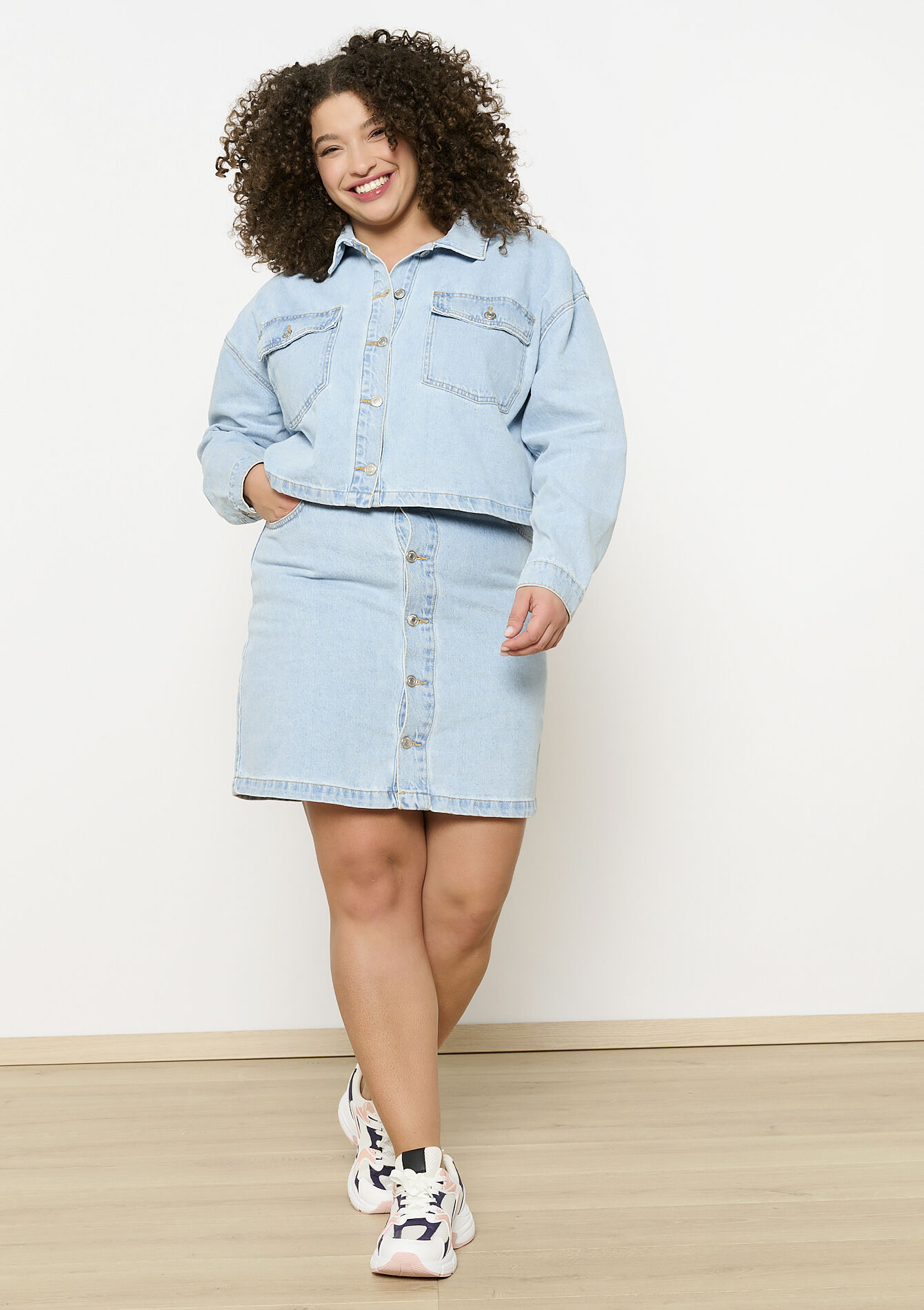 Jupe mi-longue en denim, Jupe mi-longue en denim - BLUE BLEACHED - 07101336_0502