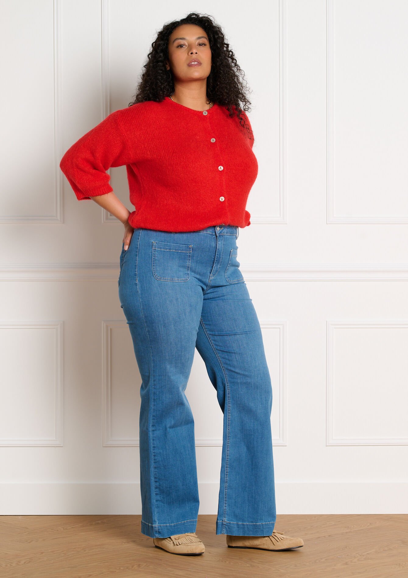 Hoge taille wide-leg jeans - MEDIUM BLUE - 22000658_0500