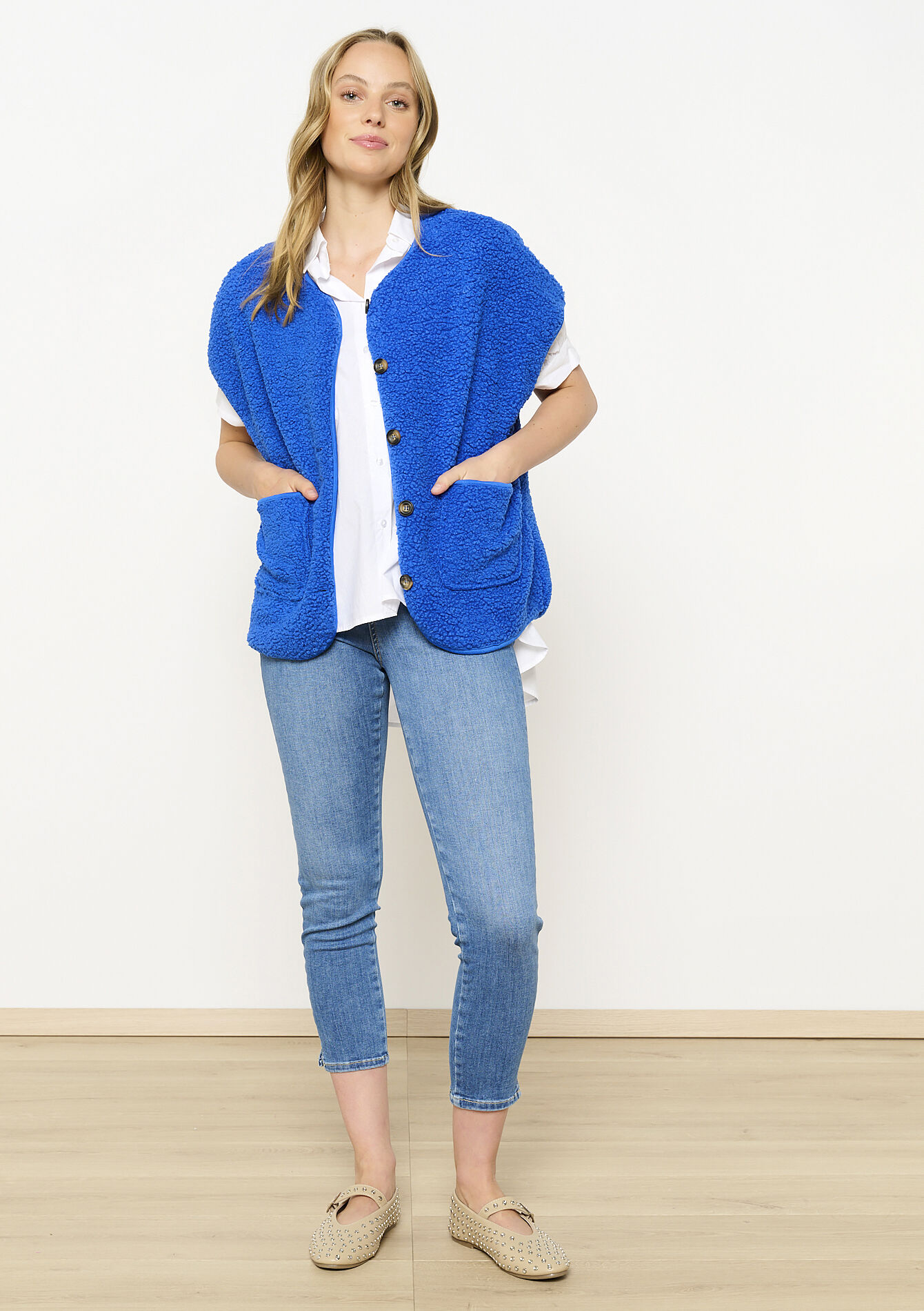 Gilet sans manches en teddy doux, Gilet sans manches en teddy doux - ELECTRIC BLUE - 09001456_1619