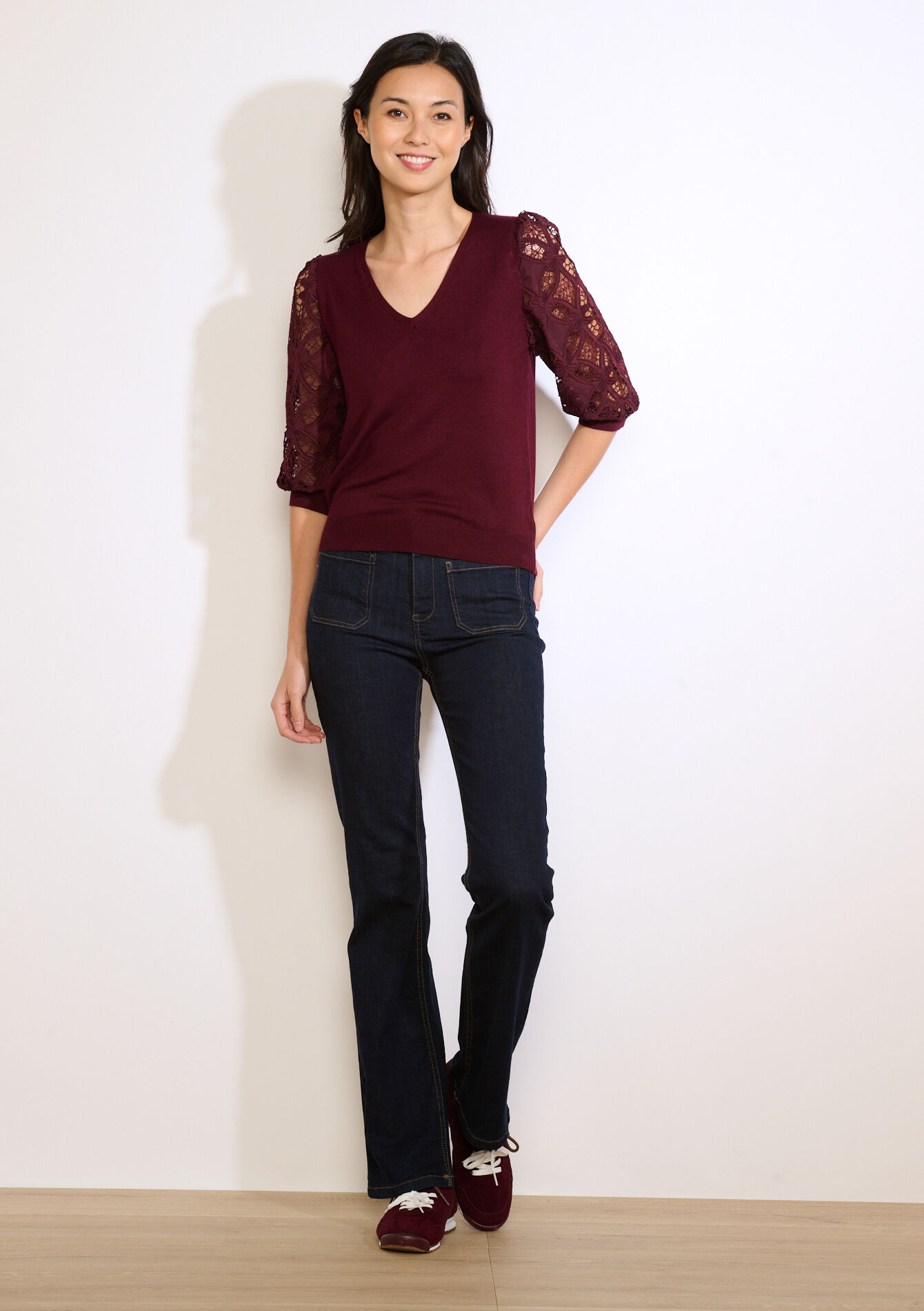 Trui met kanten mouwen - BORDEAUX WINE - 04007089