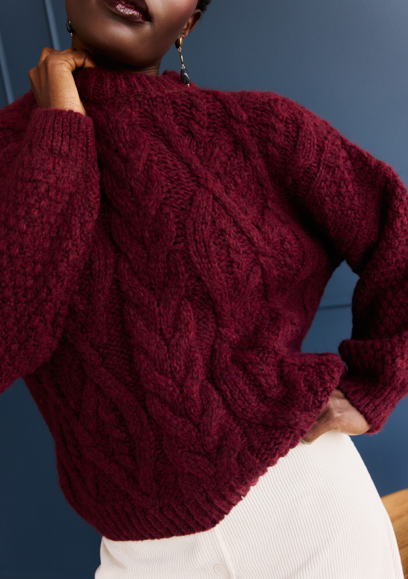 Dikke kabeltrui met col, Dikke kabeltrui met col - AUBERGINE - 04007127_1537