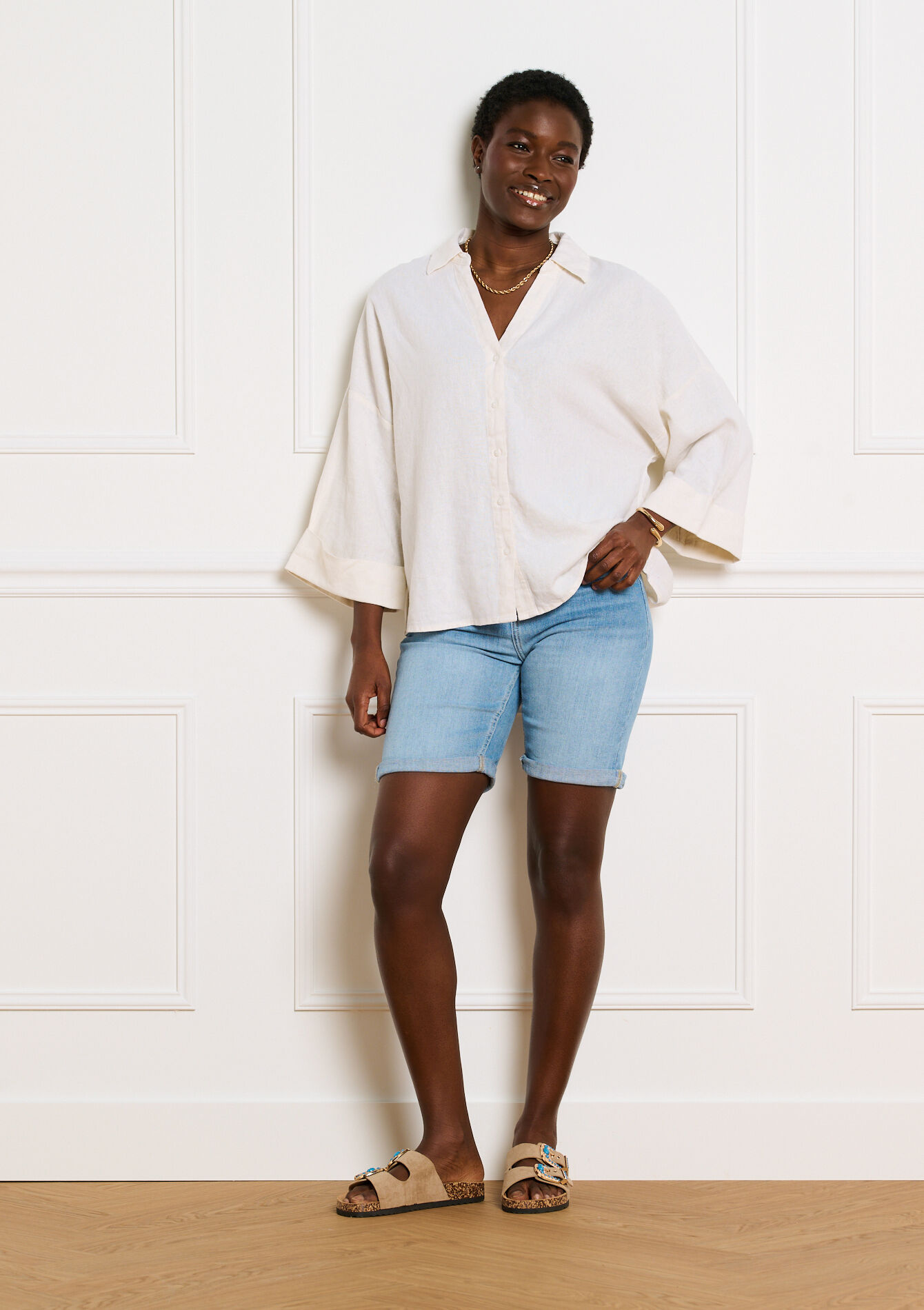 Denim short met normale taille - BLUE BLEACHED - 22000651_0502