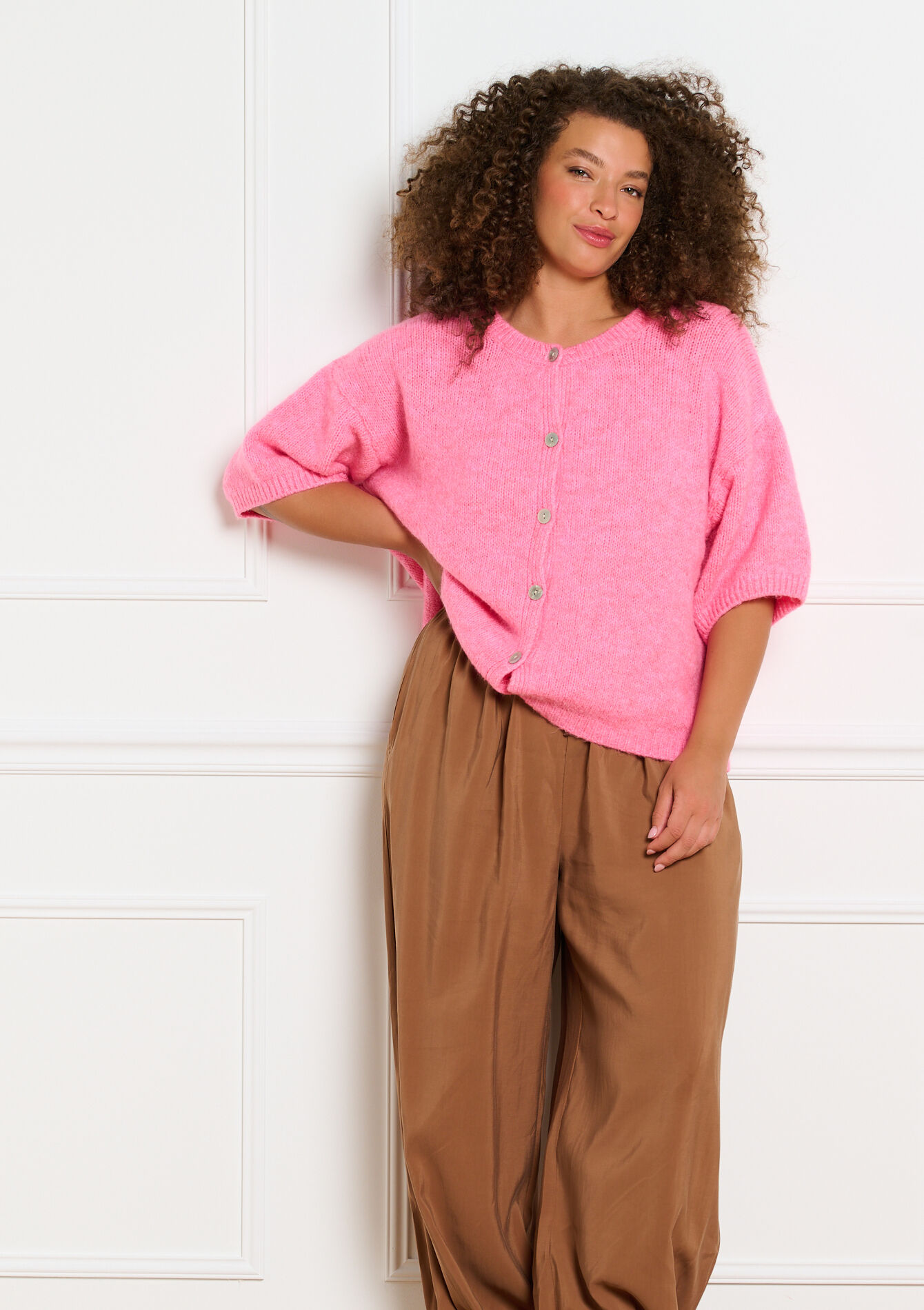 Cardigan met korte mouwen - PINK BUBBLEGUM - 04101487_1477