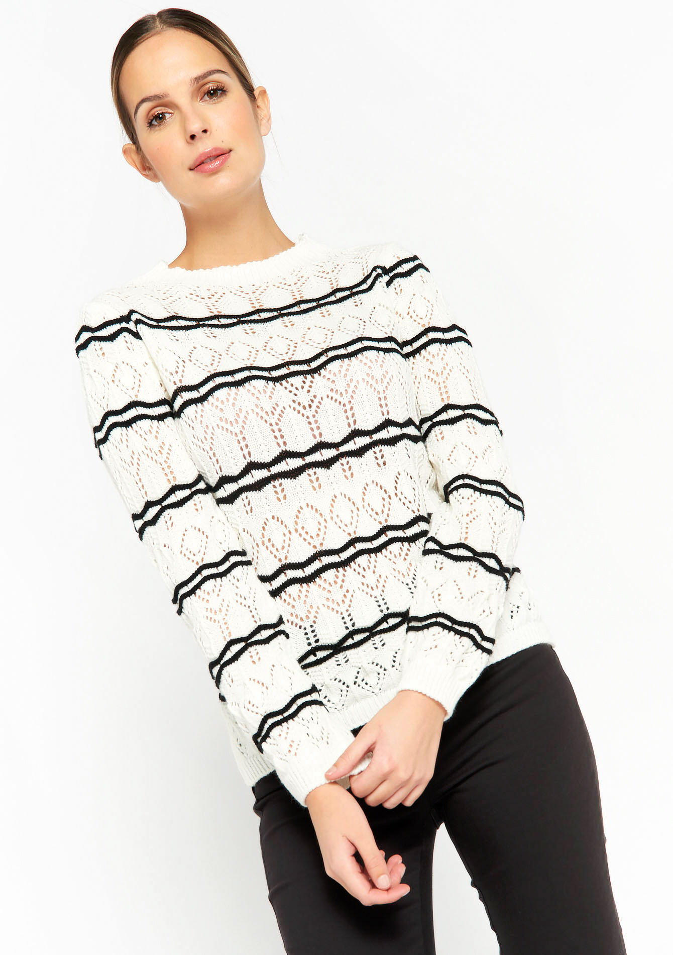 Two-coloured pullover, Two-coloured pullover - OPTICAL WHITE - 04006093_1019