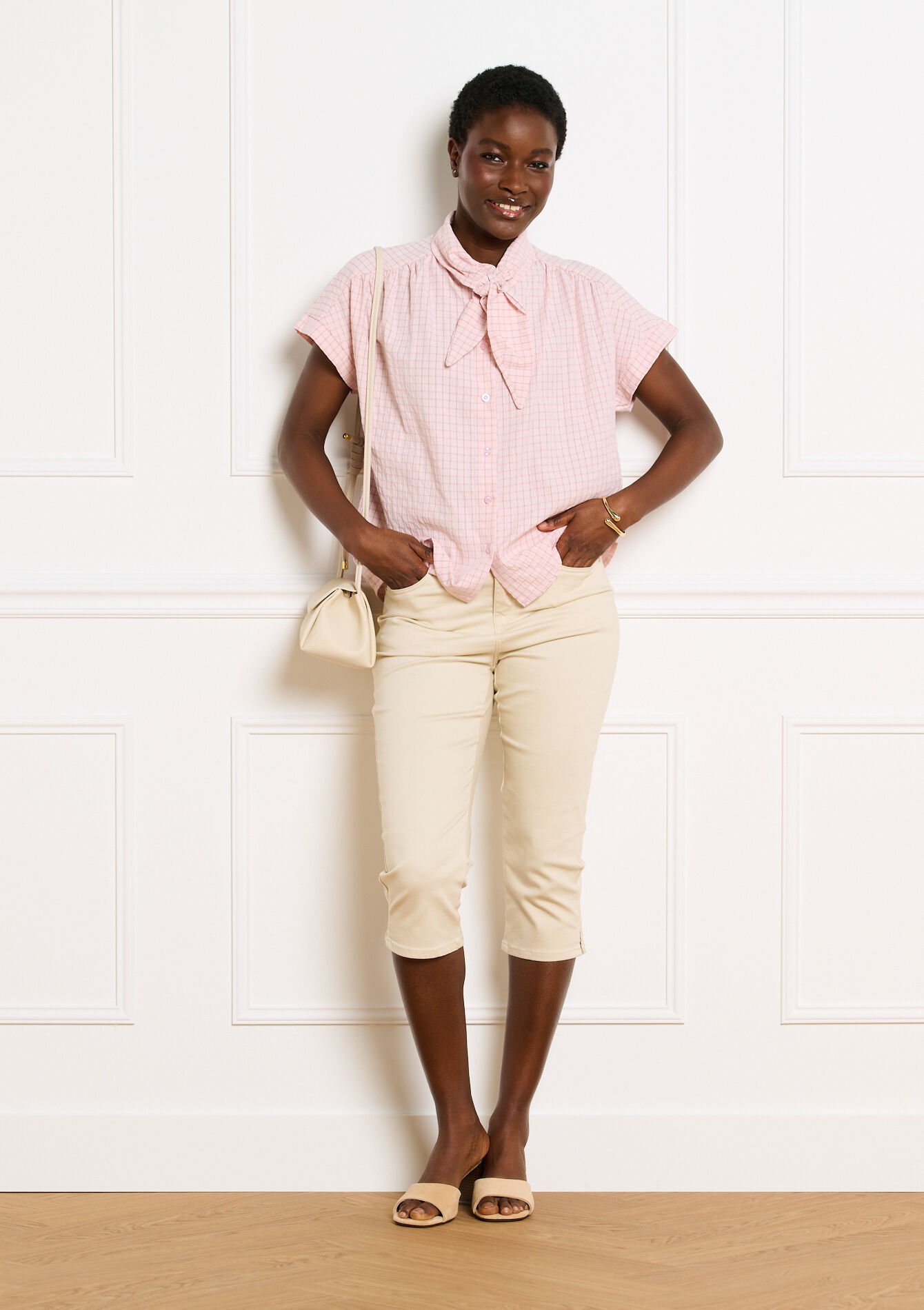 Blouse met strikhals - LIGHT PINK - 05703073_1303