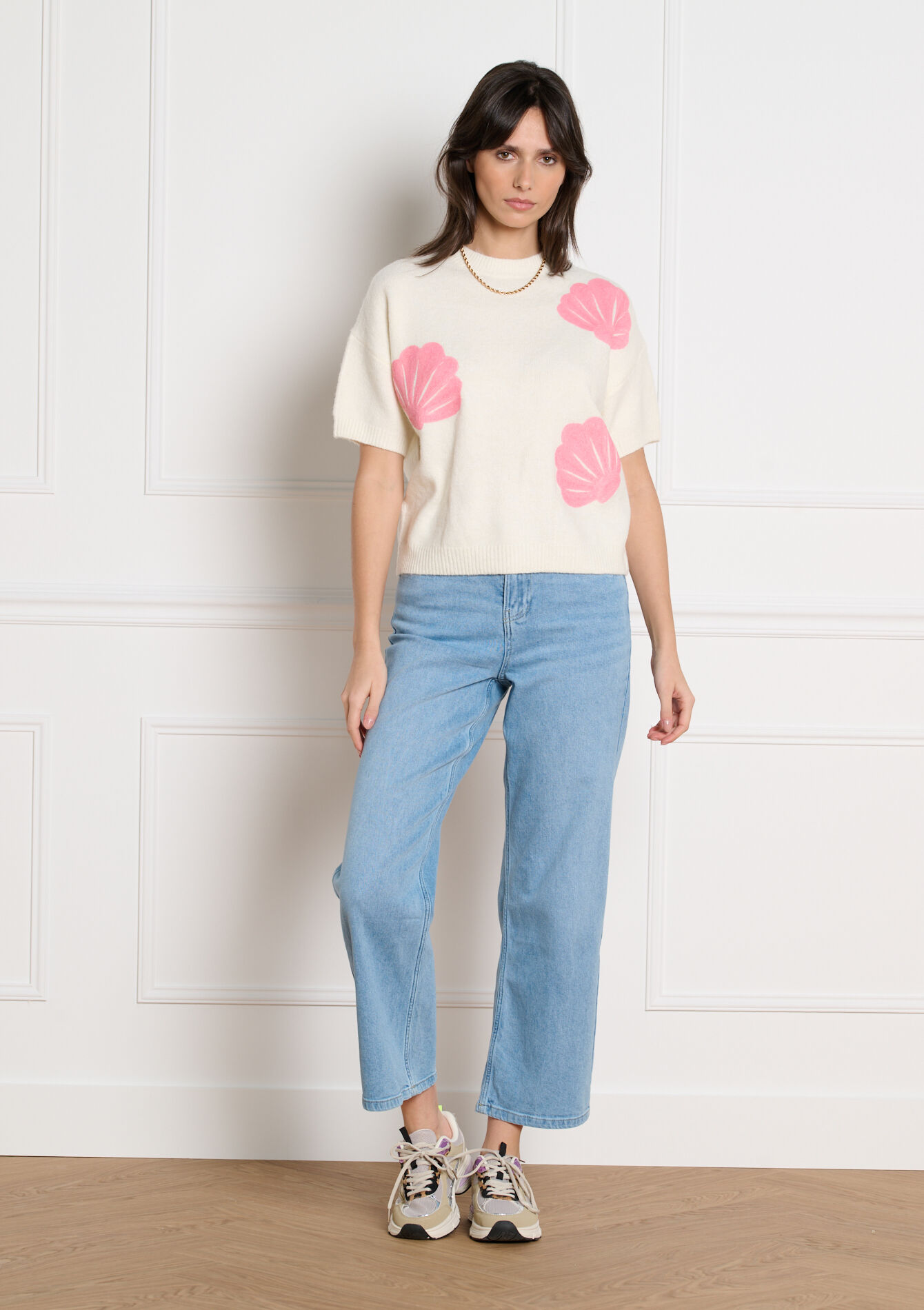 Trui met schelpen en pailletten - VANILLA WHITE - 04007173_1013