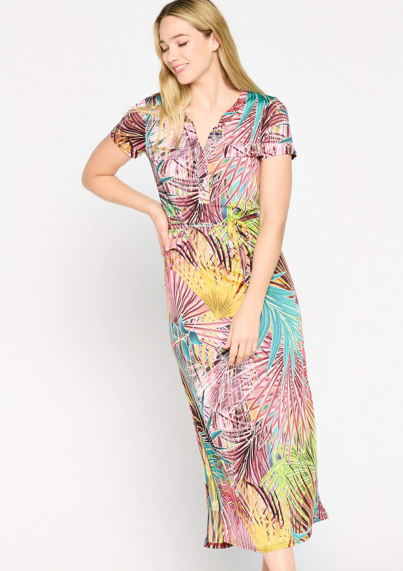 Maxi-jurk met tropische print, Maxi-jurk met tropische print - MULTICOLOR - 08601976_1000