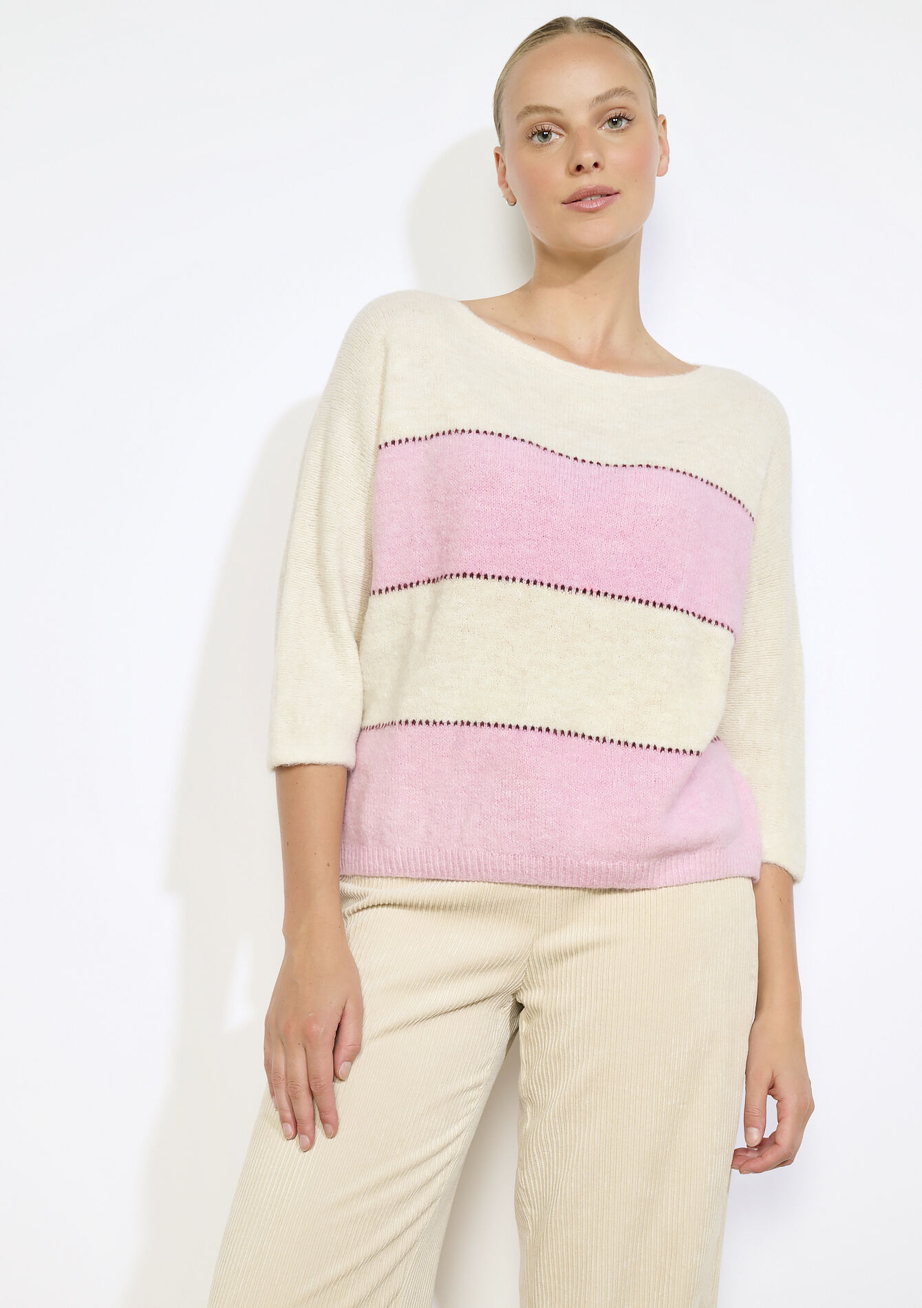 Vleermuismouwen gestreepte trui, Vleermuismouwen gestreepte trui - VANILLA WHITE - 04007040