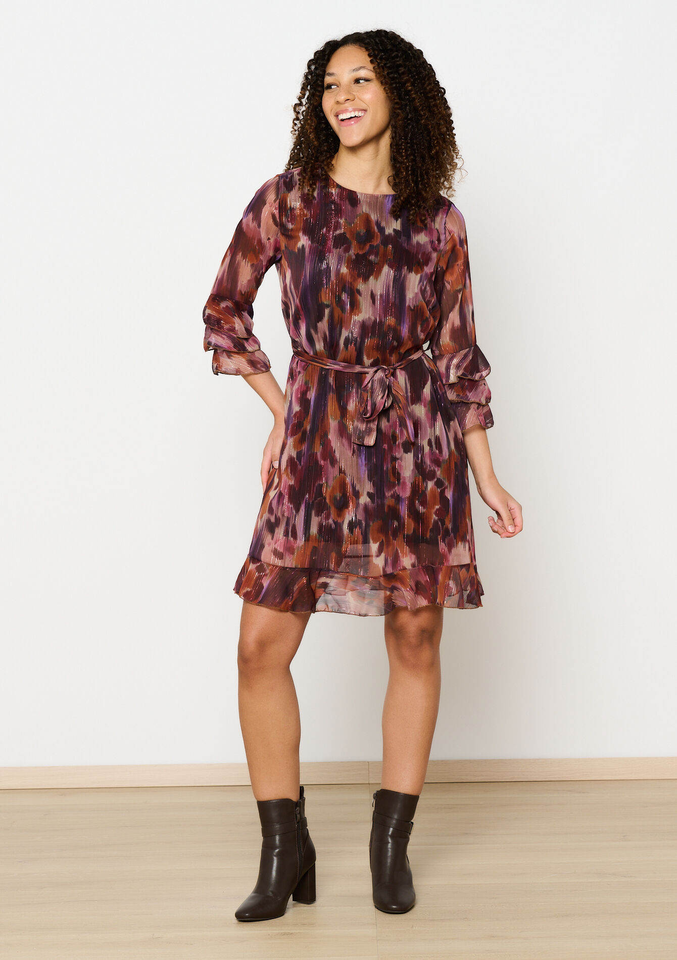 Lurex jurk met blurry print, Lurex jurk met blurry print - AUBERGINE - 08103955_1537