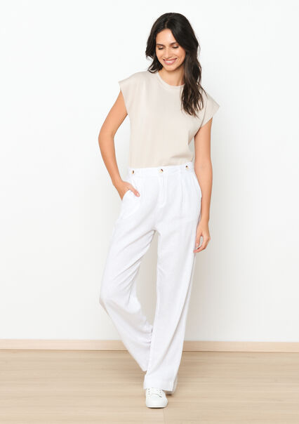Tailored linen trousers - OPTICAL WHITE - 06100574_1019