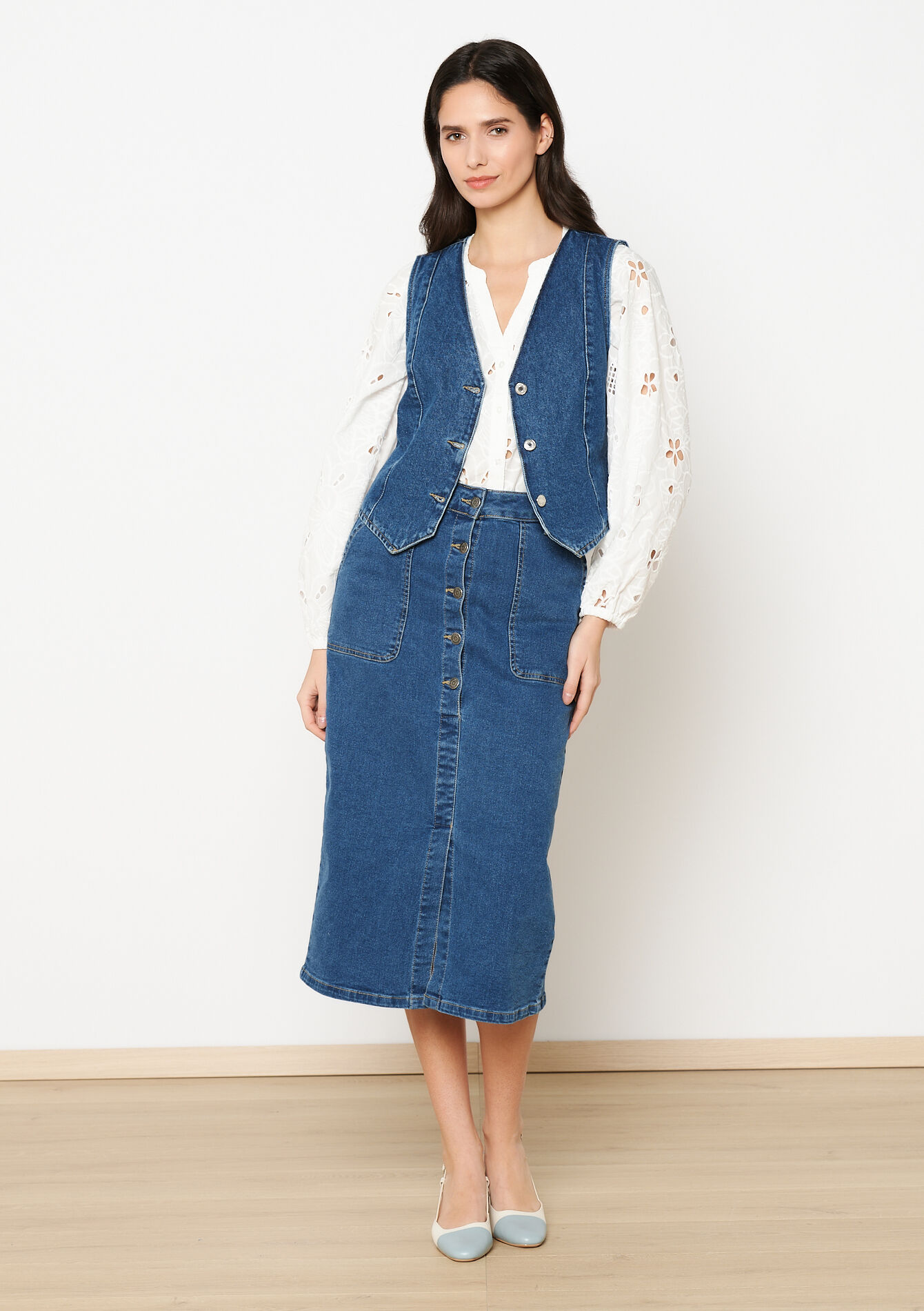 Denim gilet - MEDIUM BLUE - 09101003_0500