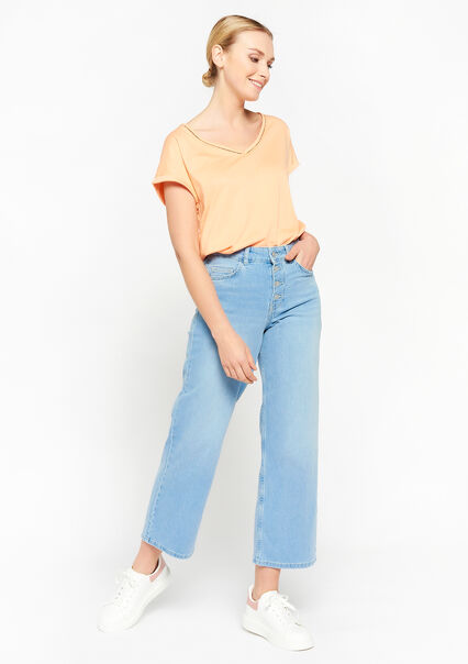 High-waisted jeans - BLUE BLEACHED - 22000439_0502