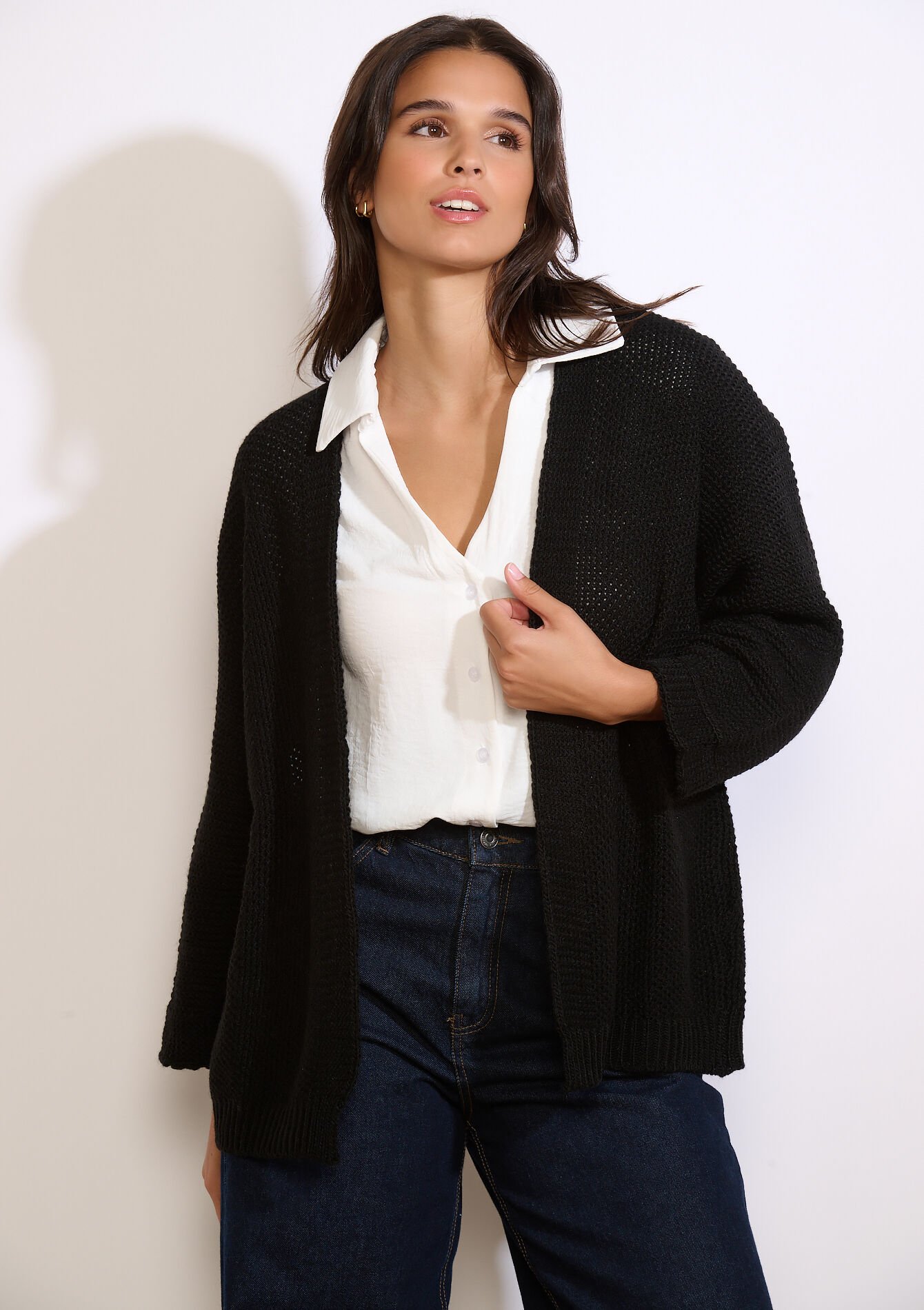 Open knit cardigan, Open knit cardigan, , back