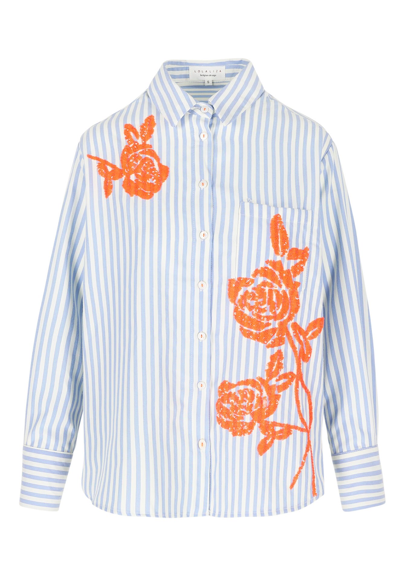 Chemise rayée brodée à sequins, Chemise rayée brodée à sequins - BLUE PASTEL - 05702903_3003