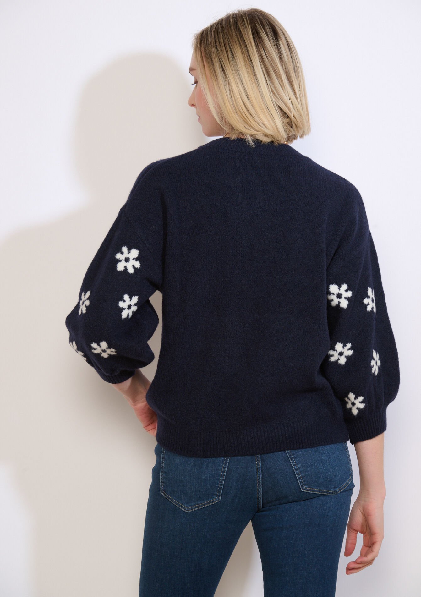 Trui met jacquardbloemen - NAVY BASIC - 04007215_2723