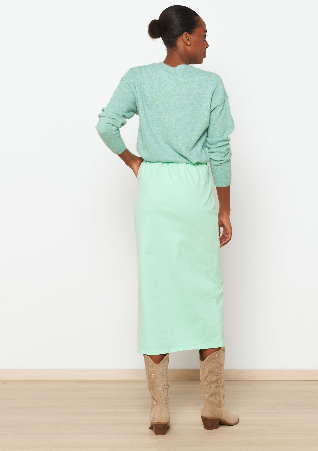 Cotton maxi skirt with slit, Cotton maxi skirt with slit - MINT GREEN - 07101237_1723