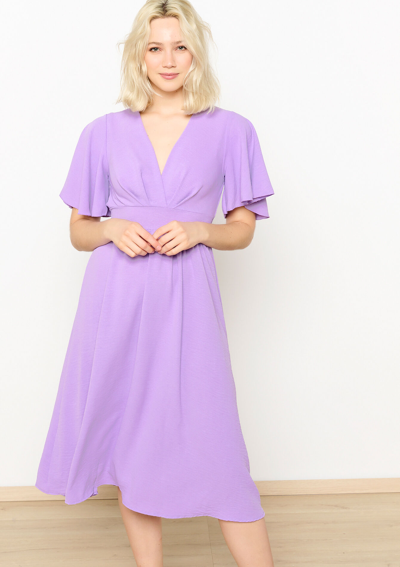 Midi dress with V-neck, Midi dress with V-neck - PASTEL LILAC - 08103534