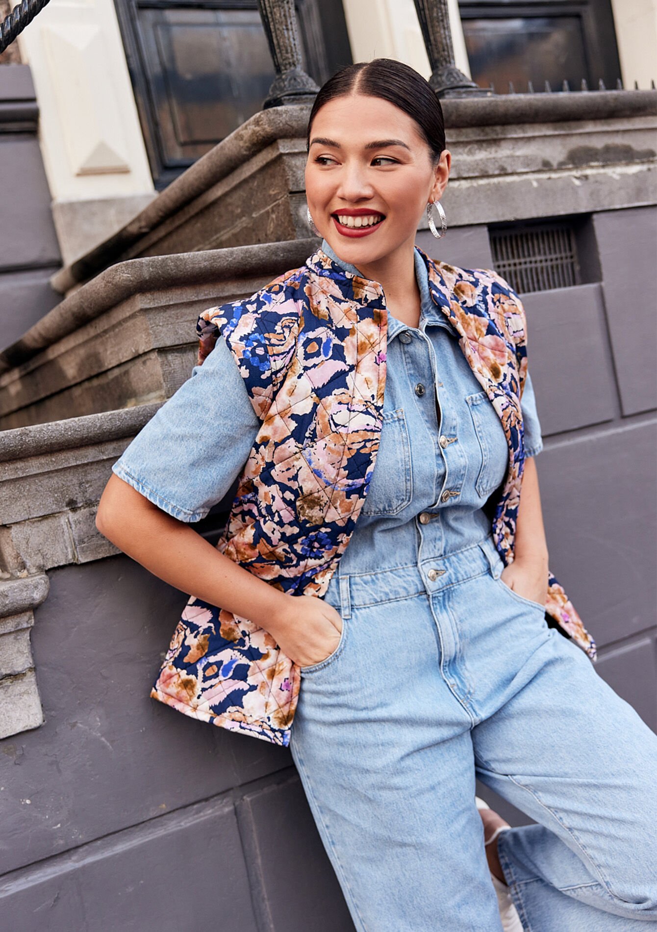 Mouwloos gewatteerd jasje, Mouwloos gewatteerd jasje - BLUE DENIM - 09001378_1638