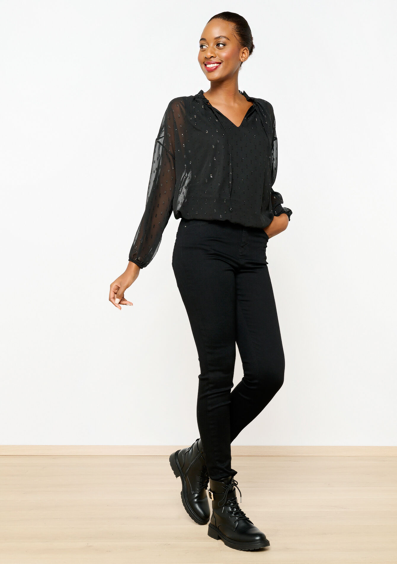 Blouse with voile, Blouse with voile - BLACK - 05702398_1119