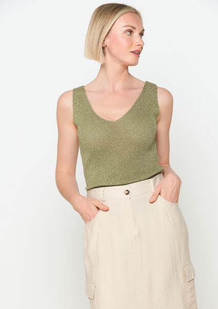 Knitted top with lurex - KHAKI MINT - 02200427_2542