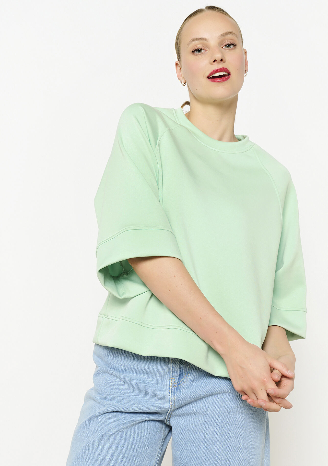 Losvallende sweat - LIGHT GREEN PASTEL - 03001777_1822