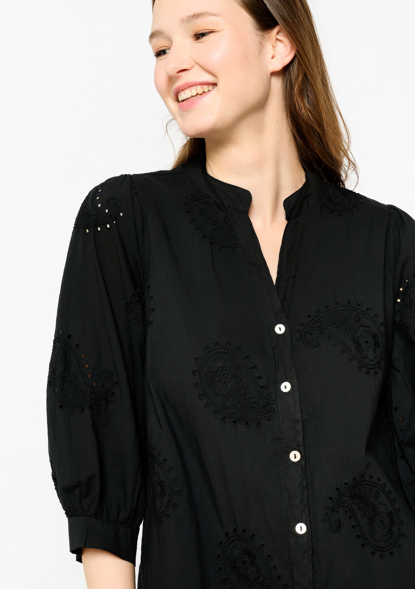 Shirt dress with embroidery, Shirt dress with embroidery - BLACK - 08103649