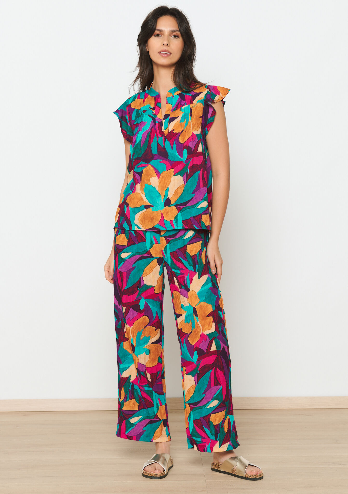 Blouse with watercolour print, Blouse with watercolour print - FUSCHIA PINK - 05702470_1465