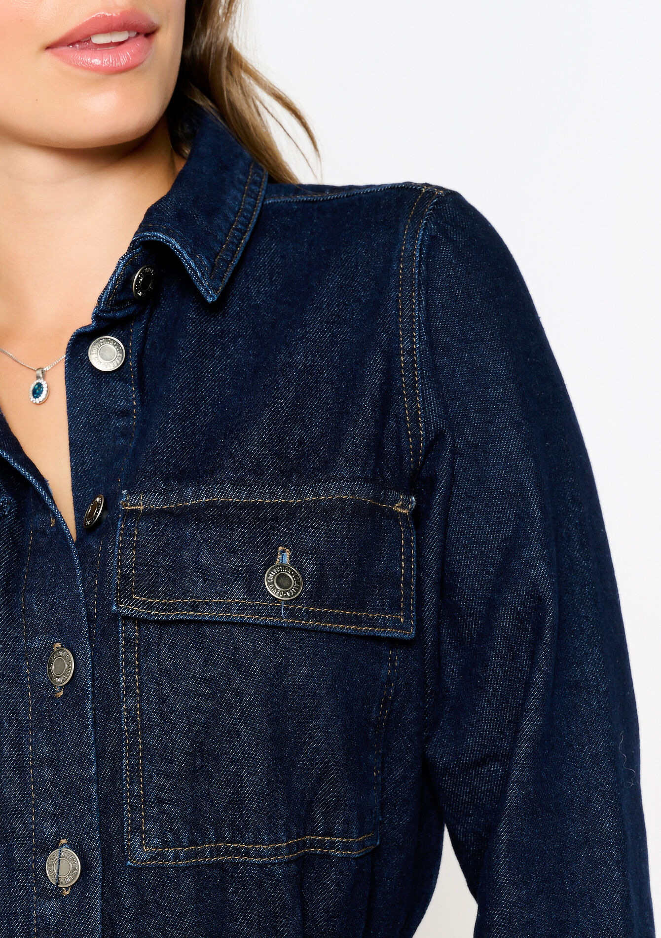 Robe mi-longue en denim, Robe mi-longue en denim - DARK BLUE - 08103719_0501