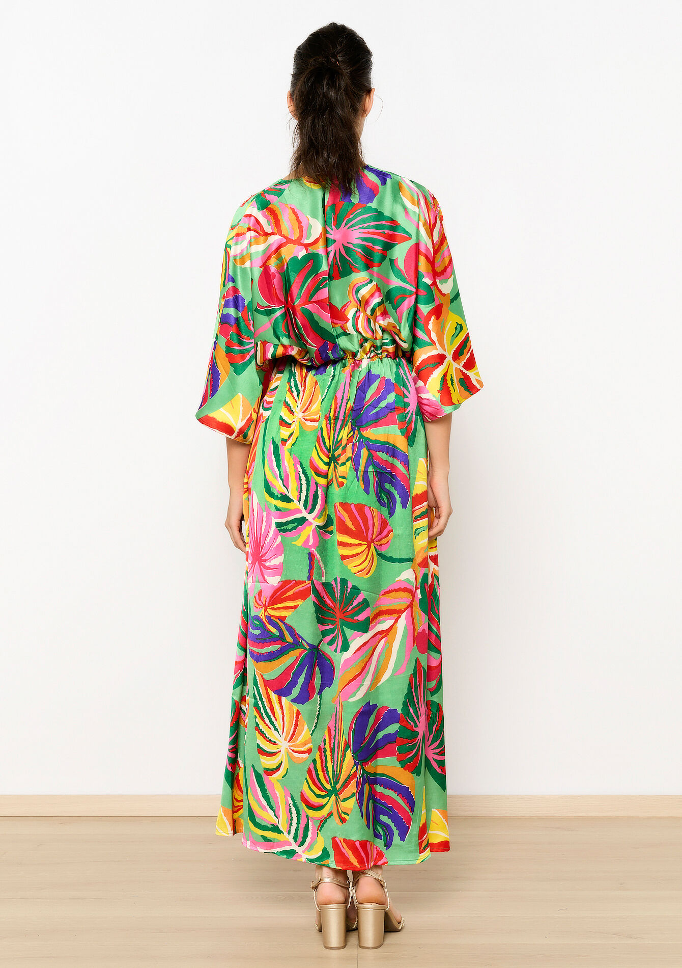 Robe en satin à imprimé tropical - GREEN APPLE - 08602316