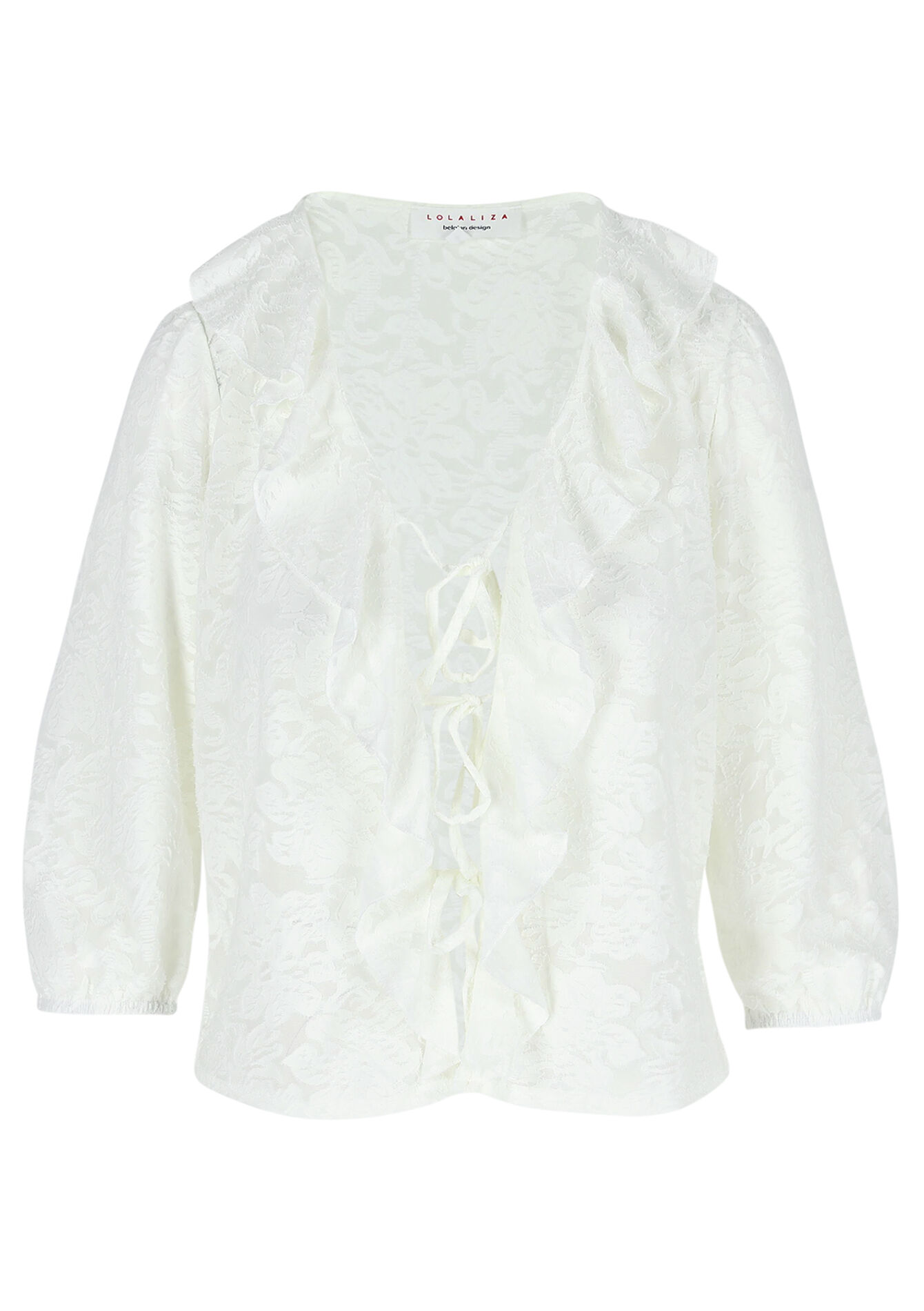 Kanten top met ruches, Kanten top met ruches - OFFWHITE - 02301757_1001