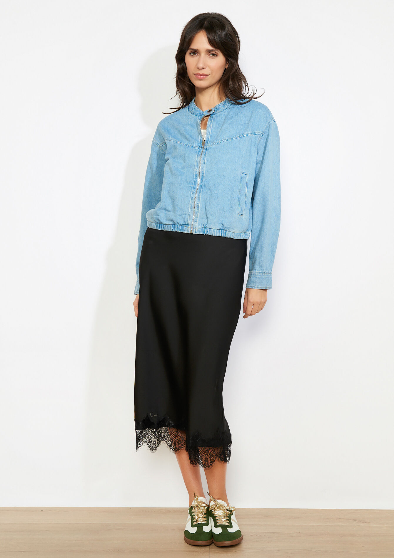 Denim jas met rits - BLUE BLEACHED - 09101100_0502