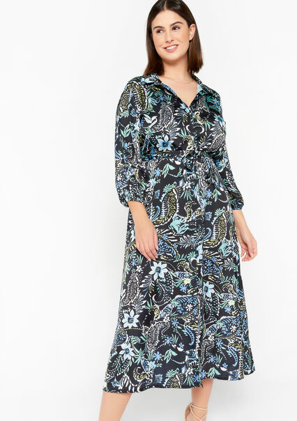 Satin shirt dress with paisley print - BLACK - 08601896_1119