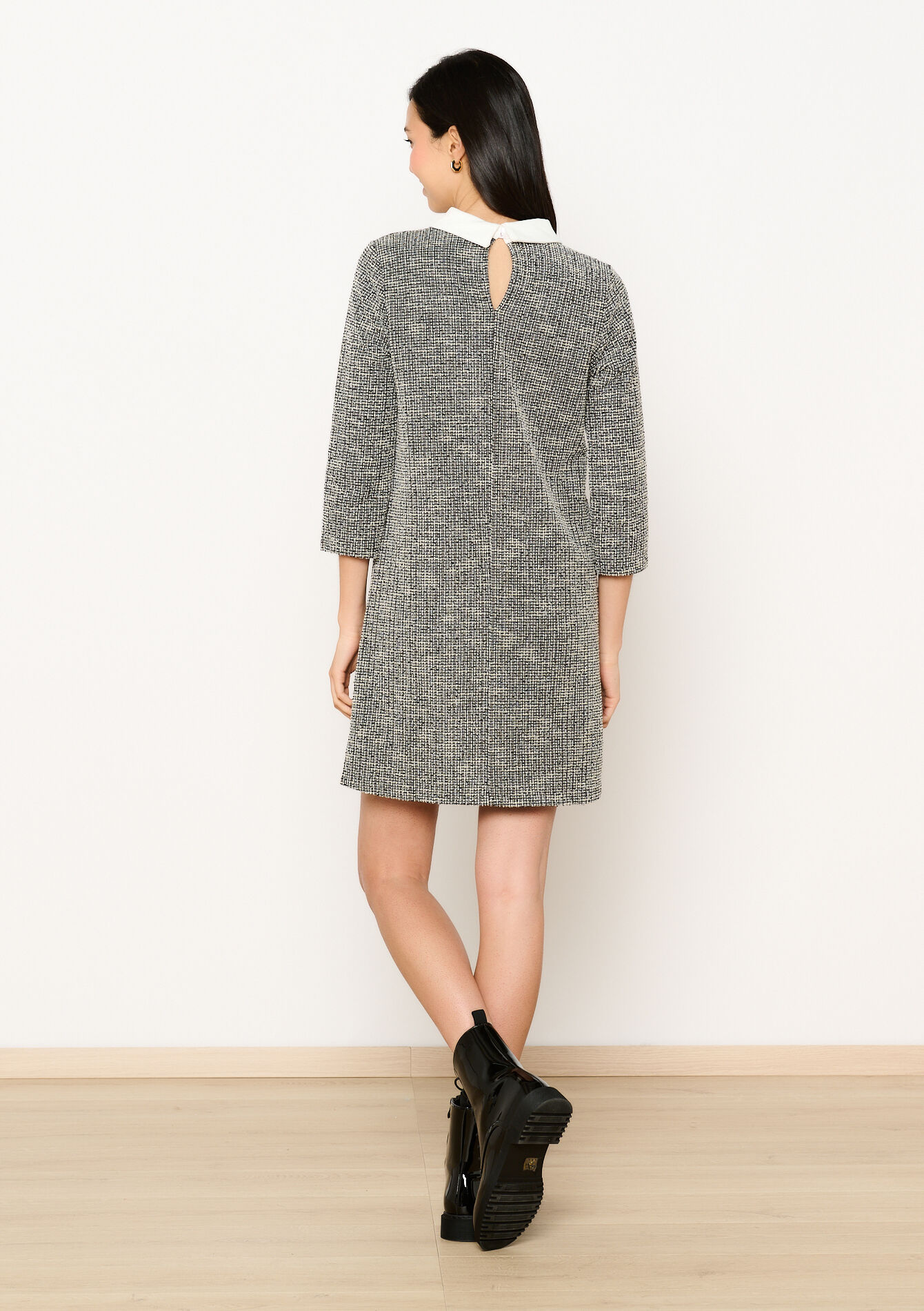 Robe en tweed avec col, Robe en tweed avec col - BLACK - 08103921_1119