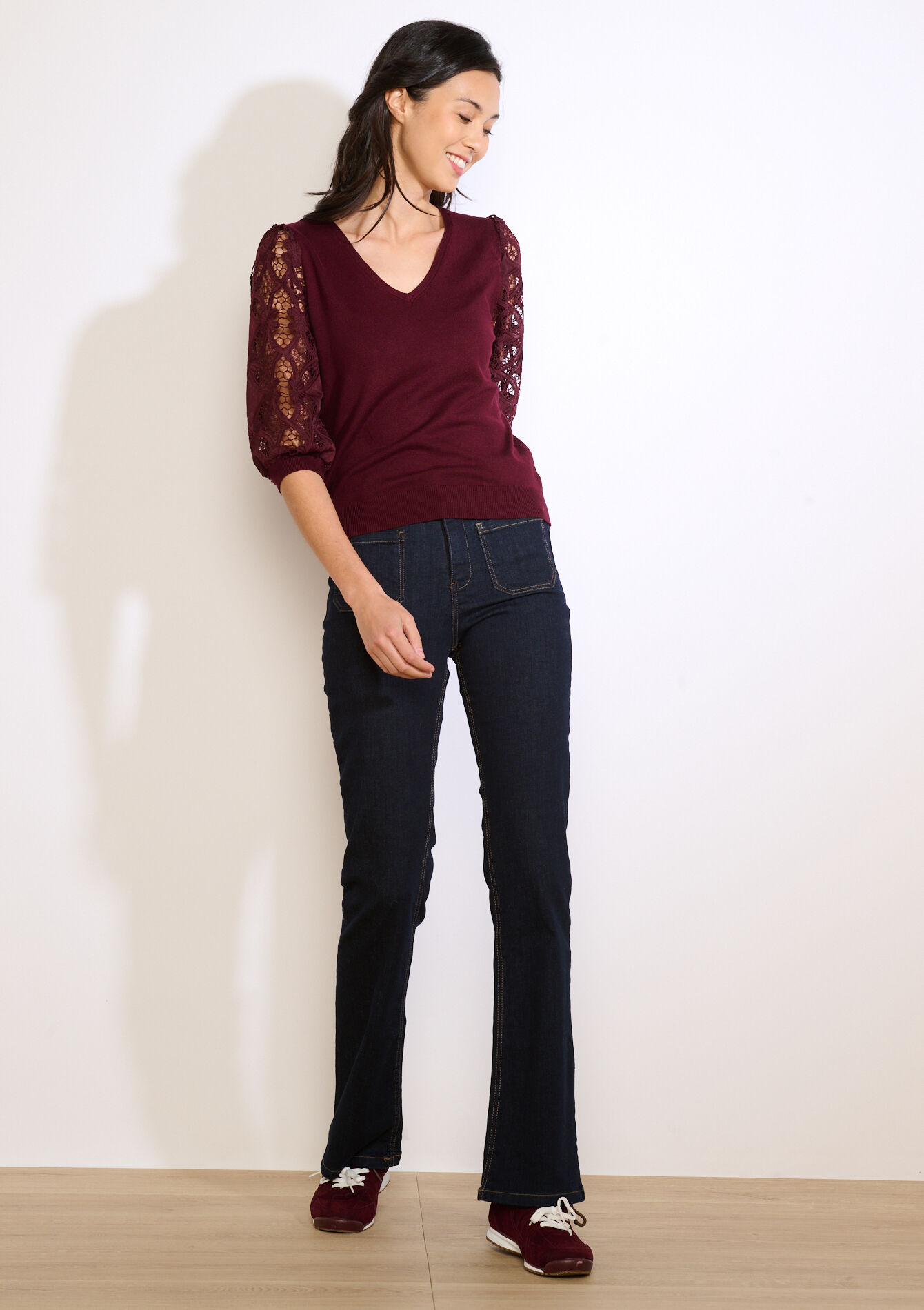 Trui met kanten mouwen - BORDEAUX WINE - 04007089