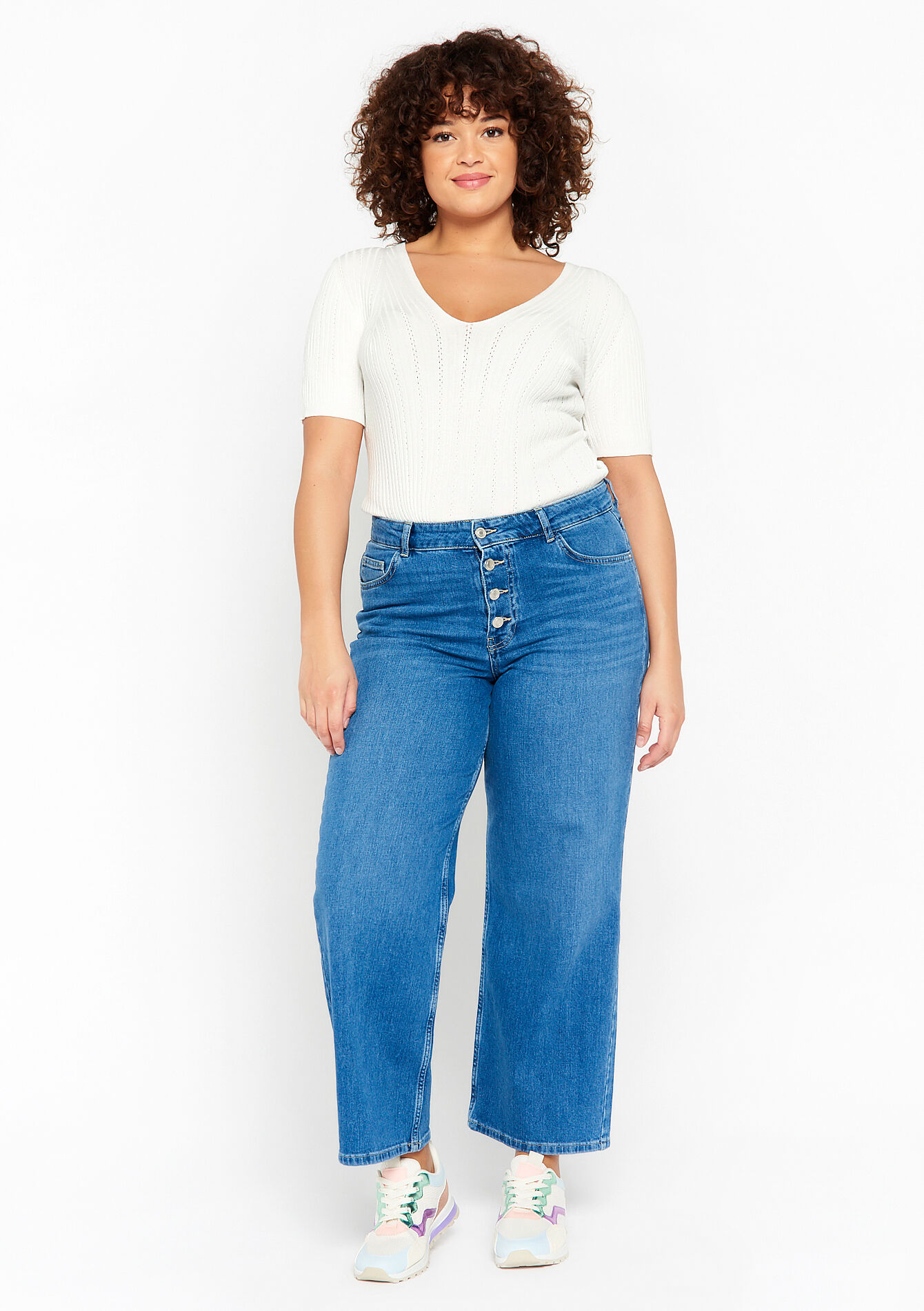 Ribbed pullover with V-neck, Ribbed pullover with V-neck - OFFWHITE - 04006082_1001