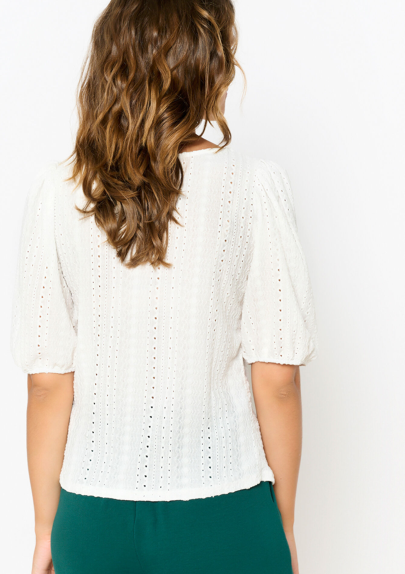 T-shirt with broderie anglaise, T-shirt with broderie anglaise - OPTICAL WHITE - 02301653_1019