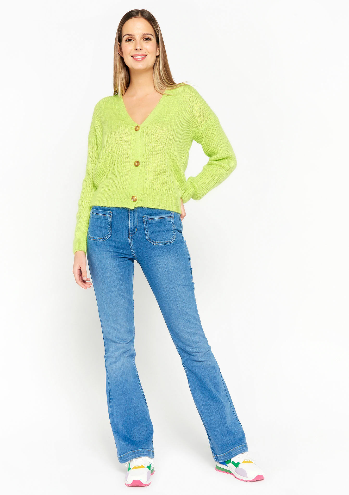 Cardigan met V-hals, Cardigan met V-hals - GREEN APPLE - 04101036