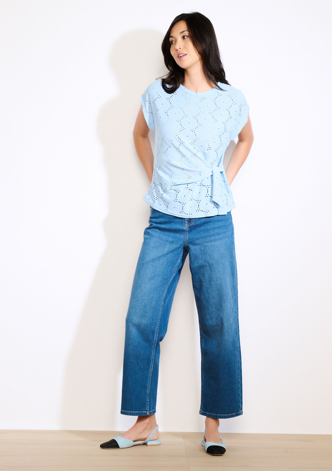 Haut brodé noué, Haut brodé noué - LT BLUE - 02301893_2519