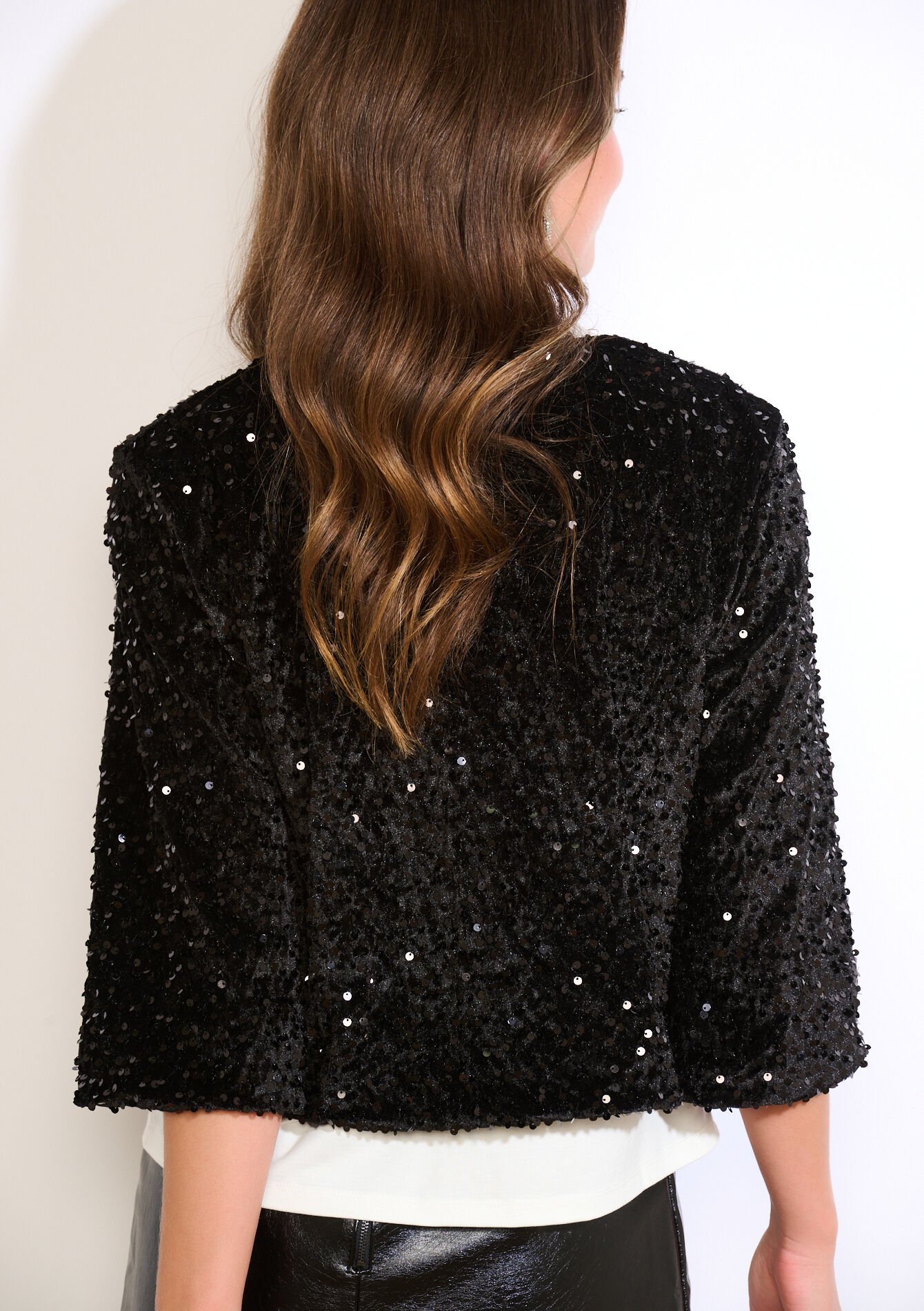 Korte paillettenblazer - BLACK - 09101157_1119