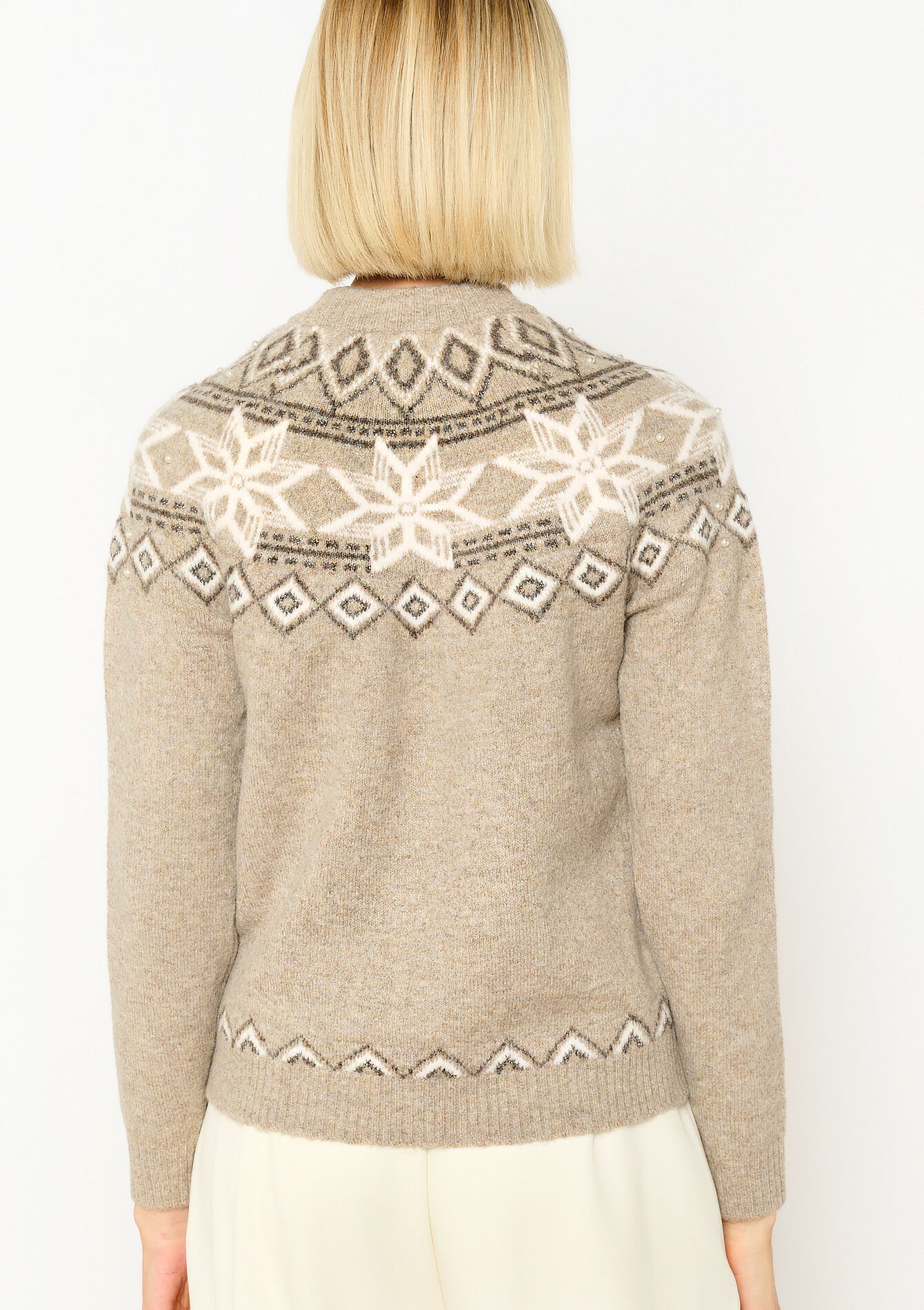 Jacquard trui met parels - TAUPE - 04006585_1021