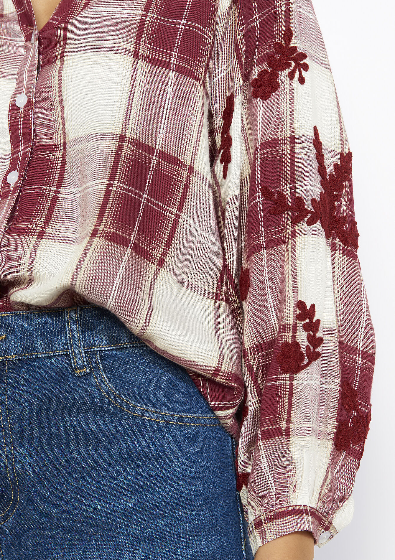 Geborduurde vichyblouse - OPTICAL WHITE - 05702999_1019