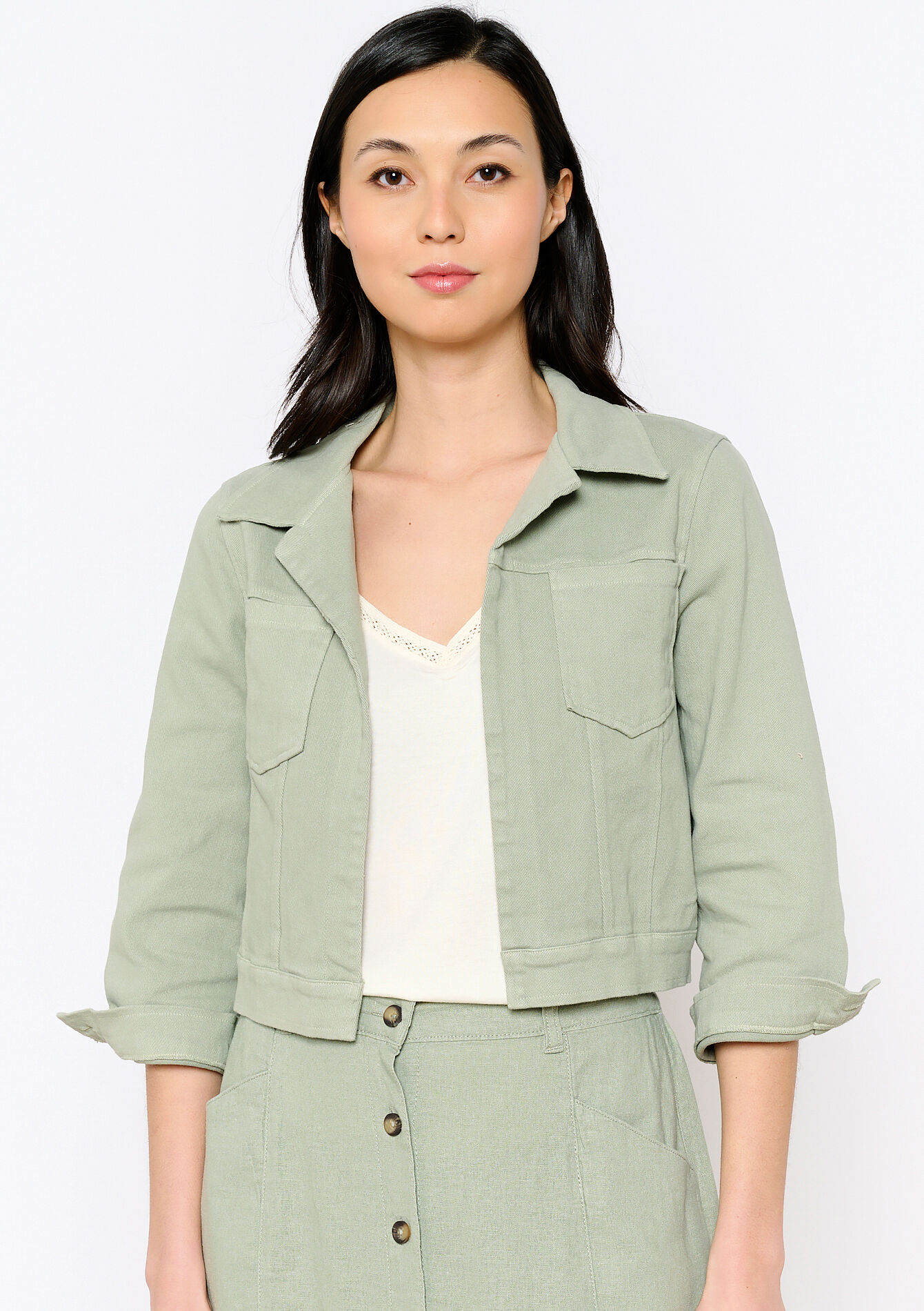 Kort jasje in keperstof, Kort jasje in keperstof - LIGHT KHAKI - 09100919_4405