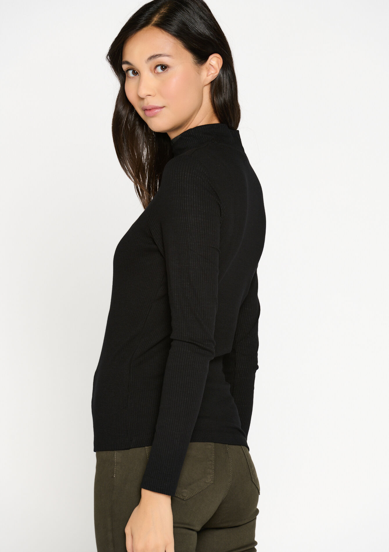 Ribbed T-shirt with collar, Ribbed T-shirt with collar - BLACK - 02400256_1119