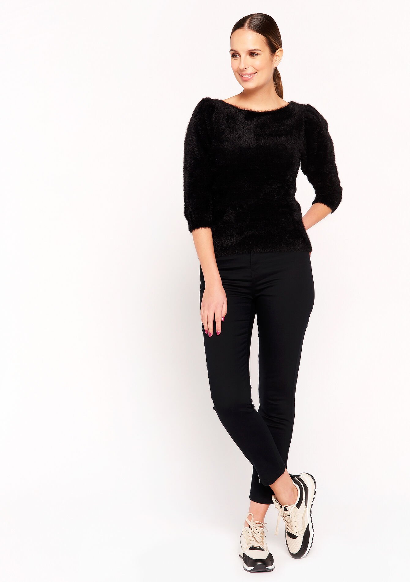 Pullover with puffed sleeves, Pullover with puffed sleeves - BLACK - 04006118