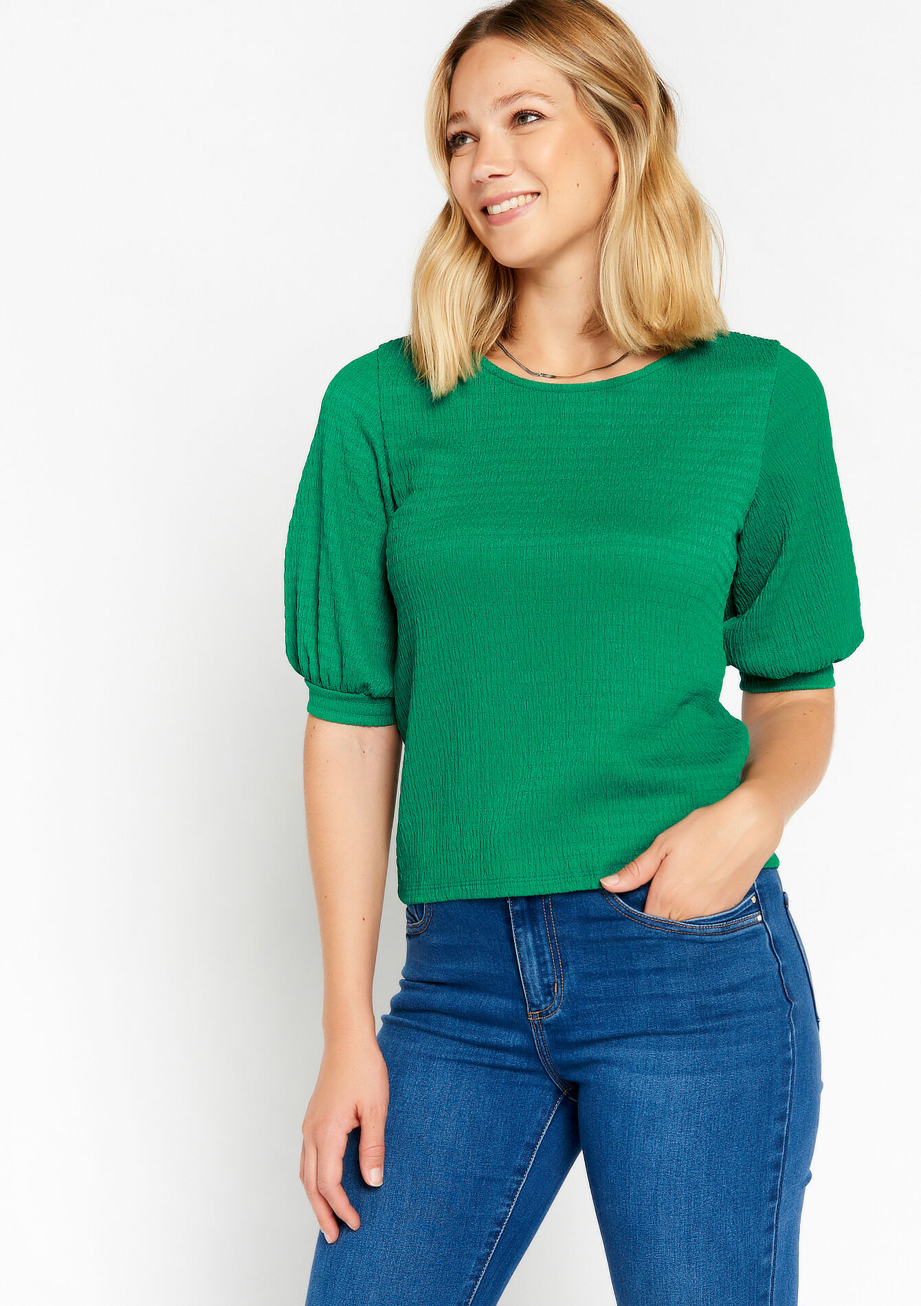 Blouse in kreukstof - GREEN APPLE - 02301463_1783