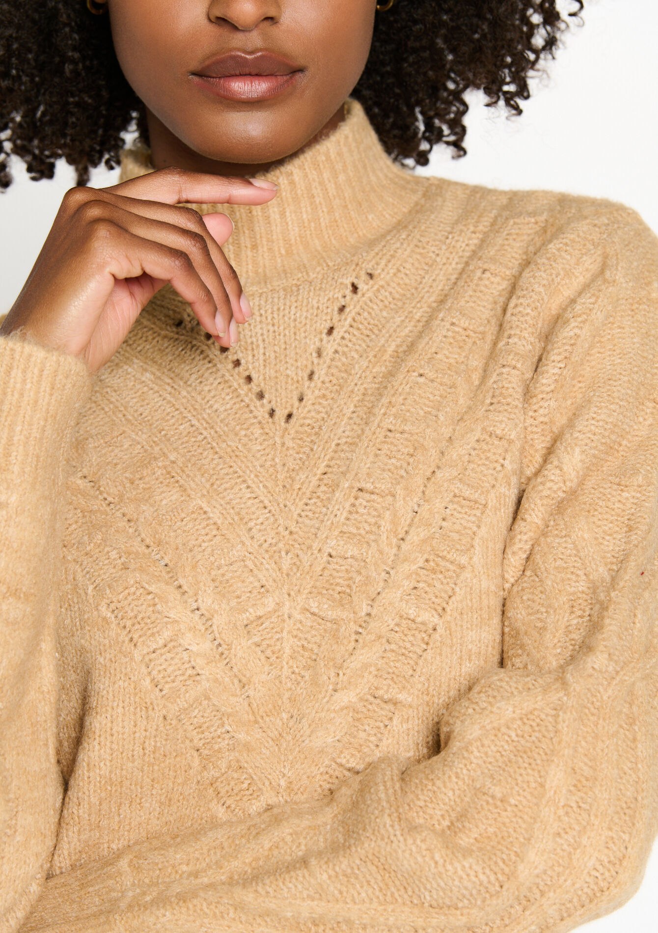 Kabelgebreide trui-jurk, Kabelgebreide trui-jurk - CAMEL - 08103304_950